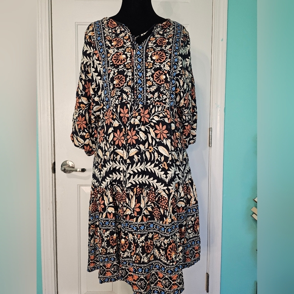 Joy Joy Dresses & Skirts - Joy Joy Brown Floral Bohemian Dress Women's Size L